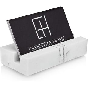 White Marble Finish Business Card Holder, Phone Holder for Desk.