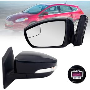 Passenger Side Mirror Compatible With Ford Focus 2012-2018 With Turn Signal Light Manual Folding Power Glass Temp Sensor 7-Pins Rear View Door Mirror
