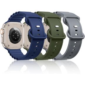 Hamile 3 Pack Sport Band Compatible with Apple Watch Bands 44mm 45mm 42mm 49mm for Men Women, Soft Breathable Waterproof Ocean Silicone Strap for Apple Watch Ultra 2/Ultra iWatch Series 9 8 7 6 5 4 SE