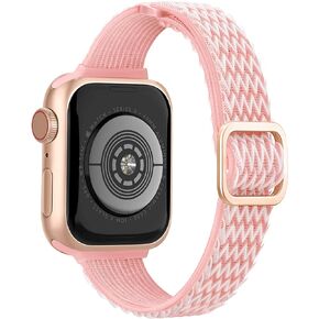Nylon Solo Loop Band Compatible with Thin Apple Watch Bands for Women 40mm 41mm 38mm, Stretchy Elastic Sport iWatch Bands for Slim Apple Watch Band Series 9 SE Series 8 7 6 5 4 3 2 1,Black