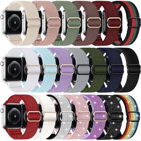 20 Pack Stretchy Nylon Band Compatible with Apple Watch Band 38mm 40mm 41mm 42mm 44mm 45mm Women Men, Adjustable Sport Elastic Replacement Strap for iWatch Series 9 8 7 6 5 4 3 2 1 SE