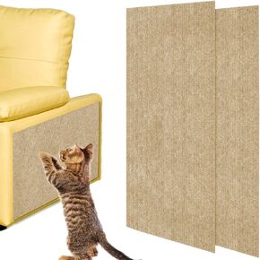 2Pack Cat Scratching Mat, 39.4"x15.8" Trimmable Cat Carpet with Self-Adhesive, DIY Climbing Cat Scratcher Tree Shelves Couch Furniture Protector(off white)