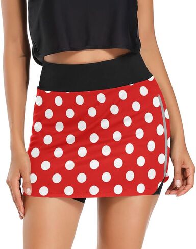 Polka Dot Red Woman Tennis Skirts with Pockets Running Workout Hiking Skorts Skirts in Kuwait