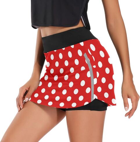 Polka Dot Red Woman Tennis Skirts with Pockets Running Workout Hiking Skorts Skirts in Kuwait