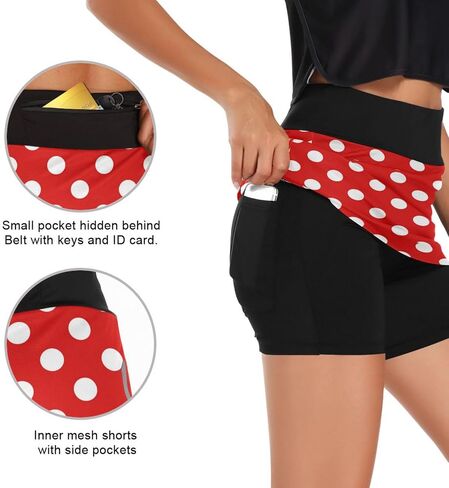 Polka Dot Red Woman Tennis Skirts with Pockets Running Workout Hiking Skorts Skirts in Kuwait