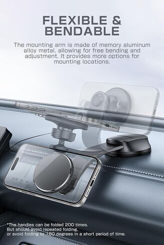 Antion لحامل السيارة MagSafe، حامل الهاتف المغناطيسي للسيارة، حامل الهاتف الخلوي في السيارة، ذراع سبائك التيتانيوم ذو الذاكرة القابلة للانحناء للوحة القيادة والزجاج الأمامي، مناسب لجميع أنواع السيارات in Saudi Arabia