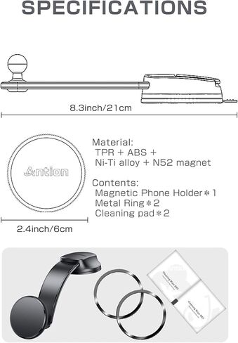 Antion لحامل السيارة MagSafe، حامل الهاتف المغناطيسي للسيارة، حامل الهاتف الخلوي في السيارة، ذراع سبائك التيتانيوم ذو الذاكرة القابلة للانحناء للوحة القيادة والزجاج الأمامي، مناسب لجميع أنواع السيارات in Saudi Arabia
