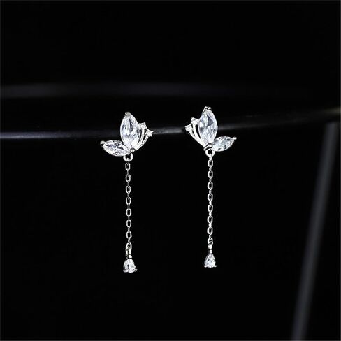 Butterfly Earrings for Women Teen Girls Dainty Charm 925 Sterling Silver CZ Butterfly Pendant Dangle Earrings Long Threader Tassel Drop Earrings in Saudi Arabia