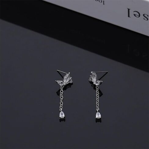 Butterfly Earrings for Women Teen Girls Dainty Charm 925 Sterling Silver CZ Butterfly Pendant Dangle Earrings Long Threader Tassel Drop Earrings in Saudi Arabia