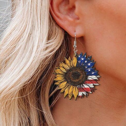 Red White Blue Patriotic Dangle Drop Earrings Butterfly Cake Sunflower Goblin Funny Acrylic Earrings 4th of July Independence Memorial Day Party Gift For Women Girls in Saudi Arabia
