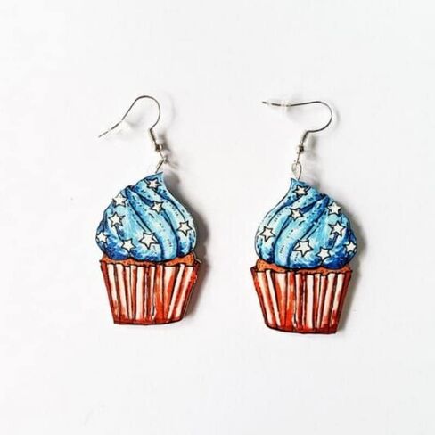 Red White Blue Patriotic Dangle Drop Earrings Butterfly Cake Sunflower Goblin Funny Acrylic Earrings 4th of July Independence Memorial Day Party Gift For Women Girls in Saudi Arabia