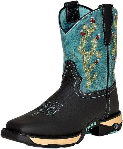 Corral Ladie's TAN Hydro Resist/Blue TOP Cactus Farm&Ranch نعل مزدوج الكثافة عند أصابع قدم مربعة، نعل مطاطي، RANCHING W5003 in Kuwait