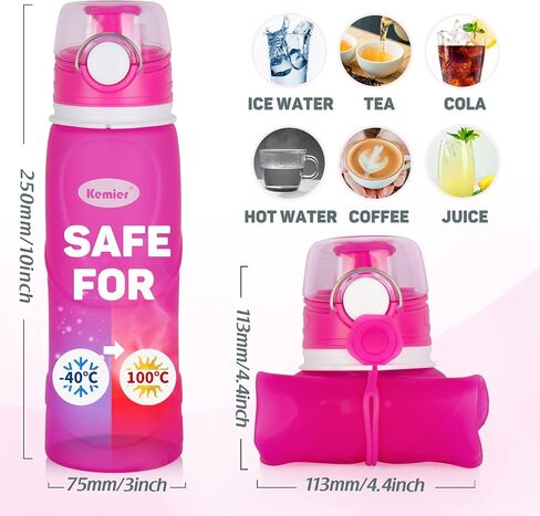 Kemier Collapsible Silicone Water Bottles-750ML,Medical Grade,BPA Free Travel Water Bottle Can Roll Up,26oz,Leak Proof Foldable Sports & Outdoor Water Bottles in Saudi Arabia