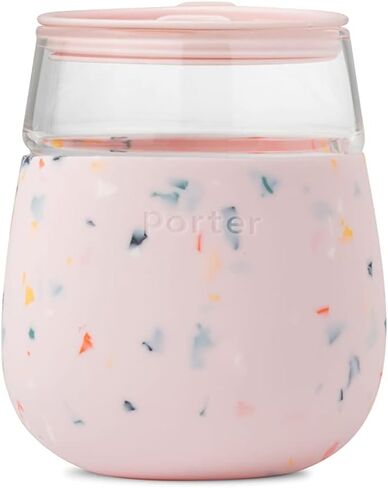 W&P Porter Wine Cocktail Glass w/Protective Silicone Sleeve Terrazzo Blush 15 Ounces On-the-Go Reusable Portable Dishwasher Safe in Saudi Arabia