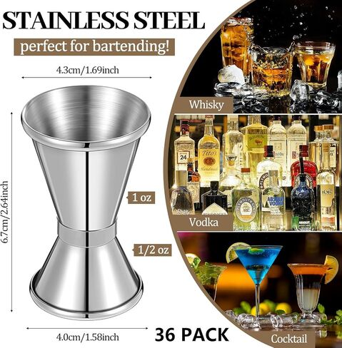 18 Pcs Double 1/2 & 1 oz Bar Jigger Stainless Steel Cocktail Jigger Shot Jigger Measuring Liquor Cup Bartender Supplies Measuring Jiggers Japanese Jigger for Bar Bartending Party in Saudi Arabia