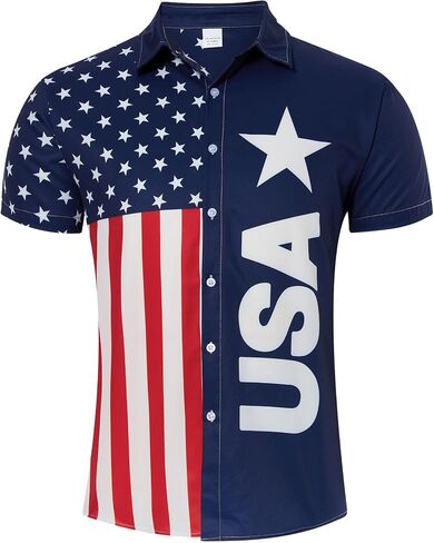 uideazone Mens 4th of July American Flag Patriotic Shirt USA Short Sleeve Button Up Independence Day Shirt M-XXL in Saudi Arabia