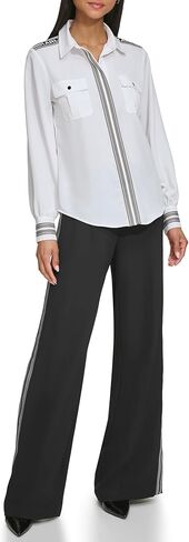 Karl Lagerfeld Paris Women's Grogain Stripe Detail Button Down Blouse in Saudi Arabia