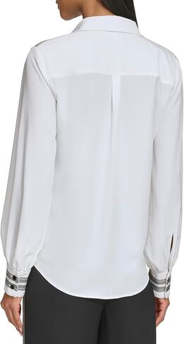 Karl Lagerfeld Paris Women's Grogain Stripe Detail Button Down Blouse in Saudi Arabia