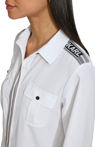 Karl Lagerfeld Paris Women's Grogain Stripe Detail Button Down Blouse in Saudi Arabia