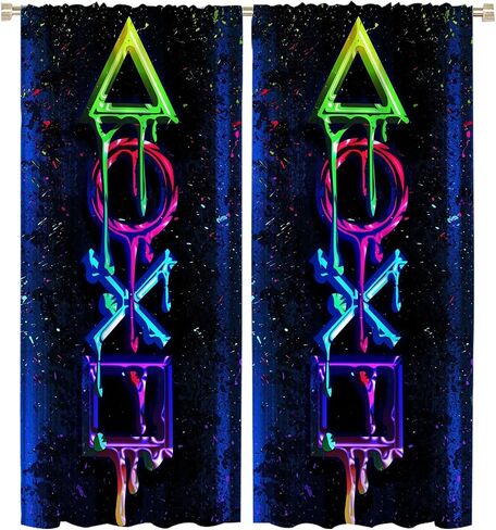 KKH Video Game Art Blackout Curtains for Room Decor, Gaming Modern Buttons Creativity Gamepad Rod Pocket Thermal Insulated Drapes Darkening Window Curtain Drape for Boys Bedroom W42xL63 Inch in Saudi Arabia
