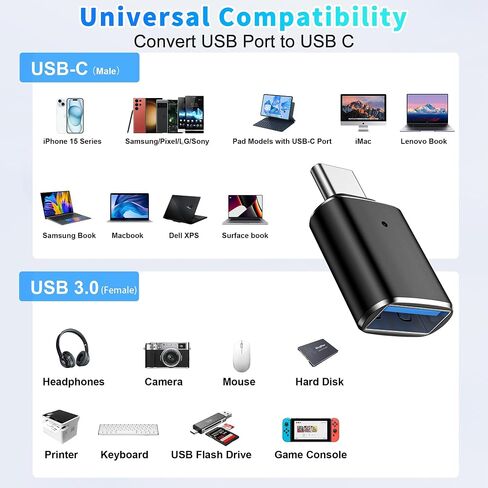 حزمة محول HianDier USB إلى USB C مكونة من 3 محولات USB C إلى USB من الألومنيوم للشحن ومزامنة البيانات من النوع C إلى USB لأجهزة iPhone 15 Pro Max Plus، وMacBook Pro Air، وSamsung Galaxy، وiPad-أسود/فضي/ذهبي in Saudi Arabia