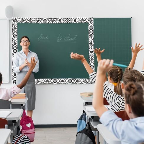 2 لفات 65 قدم أبيض وأسود لوحة إعلانات الحدود الفصول الدراسية السبورة الحدود المجلس ورقة بوهو لوحة الإعلانات توالت تقليم للوحة الإعلانات الفصول الدراسية السبورة جدار ديكور in Kuwait