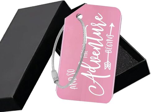Adventure Begins Metal Luggage Tag - Stylish Travel Accessory for Globetrotters, Perfect Wedding, Birthday & All Occasion Gifts (Black) in Saudi Arabia