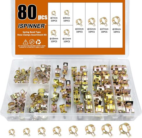 ISPINNER 80pcs Spring Band Type Fuel/Silicone Vacuum Hose Pipe Clamp, 7mm-18mm Low Pressure Air Clip Clamp 7mm 9mm 10mm 11mm 14mm 16mm 17mm 18mm (Black) in Saudi Arabia