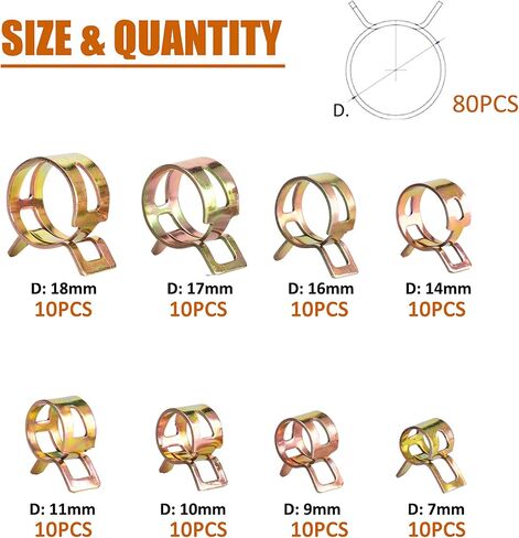 ISPINNER 80pcs Spring Band Type Fuel/Silicone Vacuum Hose Pipe Clamp, 7mm-18mm Low Pressure Air Clip Clamp 7mm 9mm 10mm 11mm 14mm 16mm 17mm 18mm (Black) in Saudi Arabia