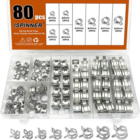 ISPINNER 80pcs Spring Band Type Fuel/Silicone Vacuum Hose Pipe Clamp, 7mm-18mm Low Pressure Air Clip Clamp 7mm 9mm 10mm 11mm 14mm 16mm 17mm 18mm (Black) in Saudi Arabia