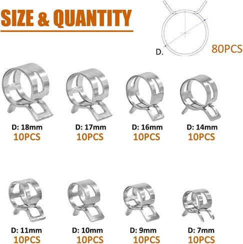 ISPINNER 80pcs Spring Band Type Fuel/Silicone Vacuum Hose Pipe Clamp, 7mm-18mm Low Pressure Air Clip Clamp 7mm 9mm 10mm 11mm 14mm 16mm 17mm 18mm (Black) in Saudi Arabia