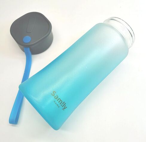 8oz/230ml Silicone Coated Small Glass Water Bottle with White Cap,Pretty and Cute(Blue Bottle) in Saudi Arabia
