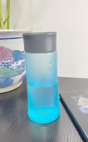 8oz/230ml Silicone Coated Small Glass Water Bottle with White Cap,Pretty and Cute(Blue Bottle) in Saudi Arabia