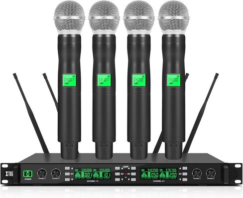 XTUGA MK-230 4 قنوات تنوع حقيقي UHF نظام ميكروفون لاسلكي ميكروفون لاسلكي مع 4 ميكروفون محمول باليد بناء معدني تردد قابل للتعديل مسافة طويلة 328 قدم للمناسبات الخارجية لحفلات الكنيسة in Kuwait