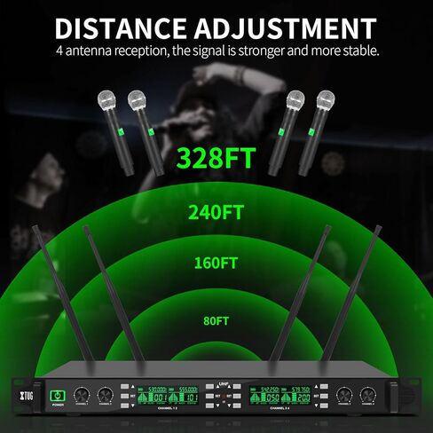 XTUGA MK-230 4 قنوات تنوع حقيقي UHF نظام ميكروفون لاسلكي ميكروفون لاسلكي مع 4 ميكروفون محمول باليد بناء معدني تردد قابل للتعديل مسافة طويلة 328 قدم للمناسبات الخارجية لحفلات الكنيسة in Kuwait