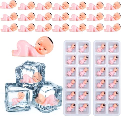 My Water Broke Baby Shower Game with 100 Tiny Plastic Babies 3 Ice Cube Trays Baby Ice Game Mini Plastic Babies for Ice Cube Party Cake Decor Baby Shower Games (Pink) in Saudi Arabia