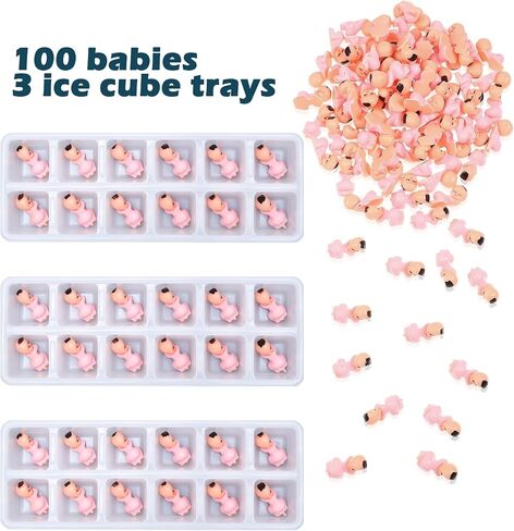 My Water Broke Baby Shower Game with 100 Tiny Plastic Babies 3 Ice Cube Trays Baby Ice Game Mini Plastic Babies for Ice Cube Party Cake Decor Baby Shower Games (Pink) in Saudi Arabia