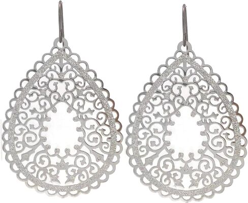 Scalloped Filigree Lace Teardrop Cutout Dangle Earrings on Hypoallergenic Titanium Hooks (Beige) in Saudi Arabia