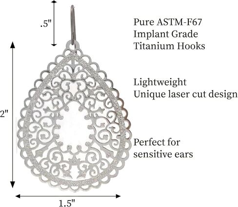 Scalloped Filigree Lace Teardrop Cutout Dangle Earrings on Hypoallergenic Titanium Hooks (Beige) in Saudi Arabia