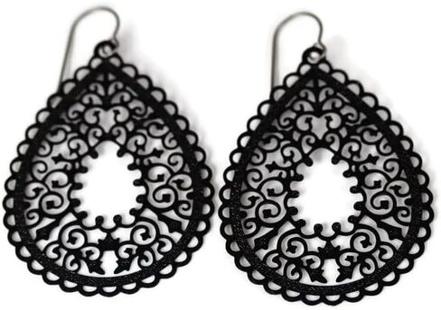 Scalloped Filigree Lace Teardrop Cutout Dangle Earrings on Hypoallergenic Titanium Hooks (Beige) in Saudi Arabia