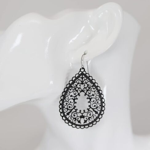 Scalloped Filigree Lace Teardrop Cutout Dangle Earrings on Hypoallergenic Titanium Hooks (Beige) in Saudi Arabia
