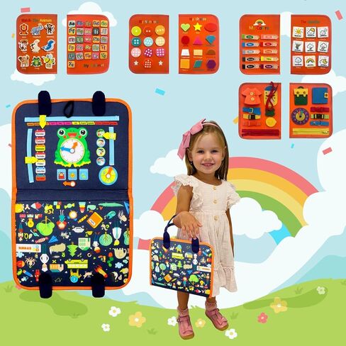 Busy Board for Toddler - Montessori Educational Toys Quiet Book - 7 in 1 Sensory Preschool Learning Activities Board - Travel Toy 2 3 4 Years Old Boys Girls Birthday Gift (Blue) in Saudi Arabia