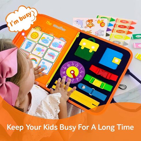 Busy Board for Toddler - Montessori Educational Toys Quiet Book - 7 in 1 Sensory Preschool Learning Activities Board - Travel Toy 2 3 4 Years Old Boys Girls Birthday Gift (Blue) in Saudi Arabia