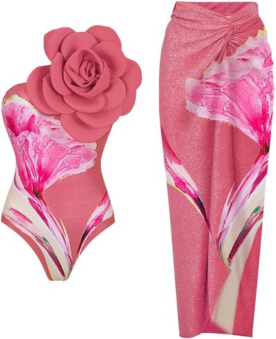 FYMNSI Swim Suits for Women 2024 One Piece Bodysuit Swimsuit with Beach Cover Ups Sexy Floral Bikini Set Wrap Sarongs Skirt in Saudi Arabia