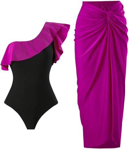 FYMNSI Swim Suits for Women 2024 One Piece Bodysuit Swimsuit with Beach Cover Ups Sexy Floral Bikini Set Wrap Sarongs Skirt in Saudi Arabia