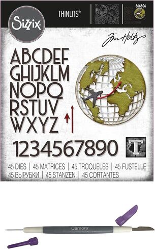 Tim Holtz Sizzix Thinlits Vault World Travel, 45 Dies, Carnora Two-Ended Die Release Gadget, 2 Item Bundle, silver in Saudi Arabia
