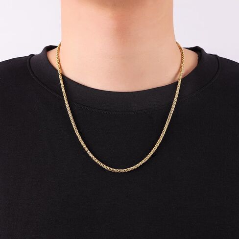 Fiusem Gold Plated Wheat Chain Necklace for Men, 2.5mm Mens Chain Necklaces, Stainless Steel Necklace Chains for Men and Women, Men Necklace Chain 16-28 Inch in Saudi Arabia