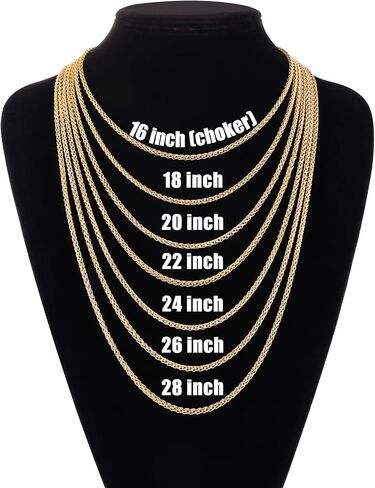 Fiusem Gold Plated Wheat Chain Necklace for Men, 2.5mm Mens Chain Necklaces, Stainless Steel Necklace Chains for Men and Women, Men Necklace Chain 16-28 Inch in Saudi Arabia