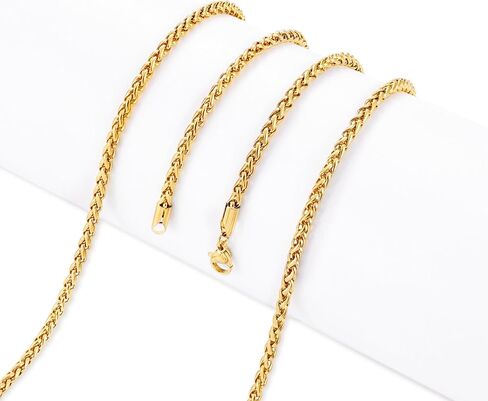 Fiusem Gold Plated Wheat Chain Necklace for Men, 2.5mm Mens Chain Necklaces, Stainless Steel Necklace Chains for Men and Women, Men Necklace Chain 16-28 Inch in Saudi Arabia