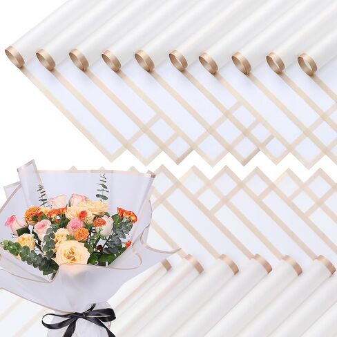 poewor 20 Sheets Gold Edge Flower Wrapping Paper Light purple Colors Waterproof Translucent Bouquet Packaging Paper Florist Bouquet Supplies for Wedding in Saudi Arabia